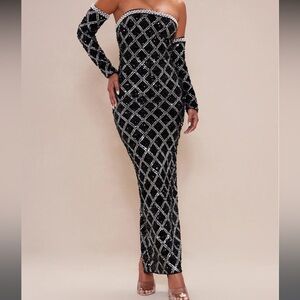 Fashion Nova Black Maxi Sequin Dress